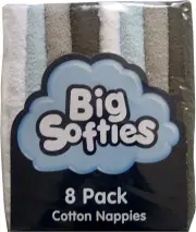 Big Softies Coloured Towelling Nappies, Multicolour, 8 Count