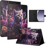 [LSPCASA] Case for Samsung Galaxy Tab A9 8.7 Inch (SM-X110/X115) PU Leather Case Protective Cover with Stand Function Card Slot Storage Tablet Case for Galaxy Tab A9 8.7 Inch Tabby Cat