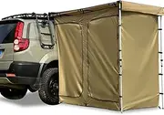 Home Car Camping Shower Tent Awning Shower Tent with Roof Windproof & Waterproof Dry and Wet Separation Car Side Shower Room with Led Light Strip & Storage Bag Privacy Shelter Changing Room