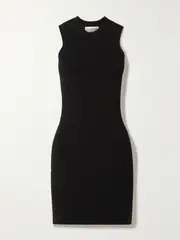 [Victoria Beckham] Victoria Beckham - Vb Body Pointelle-trimmed Stretch-knit Mini Dress - Black - 16 16 Black