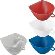 Akebono Sangyo Chilitori Colander Bowl Mini Tricolor Set, 1 Colander, 3 Bowls, Made in Japan, Scale Included, Hanging Hook, Microwave Safe, Chilitori Colander Bowl MZ-3509 White Red Blue