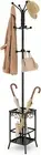 Freestanding Coat Rack with 12 Hooks, Umbrella Holder, Entryway Stand, Black