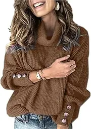 [Valtorixia] Winter Slouchy Loose Knit Sweaters for Women's Turtleneck Chunky Pullover Sweaters Cowl Neck Long Sleeve