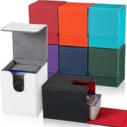 8 Pack Card Deck Case Bulk, Sleeved Leather Card Boxes, Magnetic Card Game Box with Sleeves for 100 Plus Playing Cards Box Compatible with MTG/TCG, 8 Colors (Vertical Style)