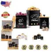 Ventilated Iron Storage Set of 3 Canisters with Bamboo Lids for Vegetables