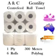 A&C Gentility Centrefeed Paper Towel Centerfeed 1 Ply 300 meter 6 Rolls AC-30019