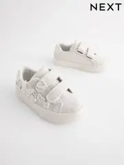 White Glitter Wide Fit (G) Butterfly Touch Fasten Strap Trainers (B98221) | $48 - $55