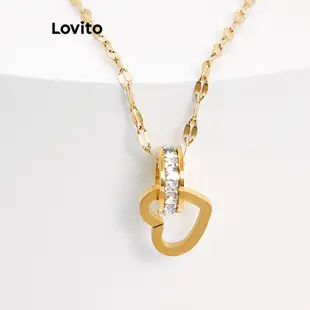 Lovito 休閒心型低過敏方晶鋯石 18K 金女項鍊 L66AD018 (金色)