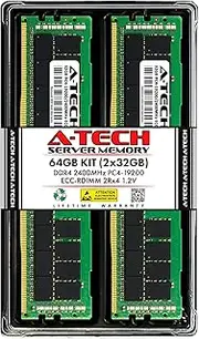 A-Tech 64GB Kit (2x32GB) DDR4 2400MHz PC4-19200 ECC RDIMM 2Rx4 Dual Rank 1.2V ECC Registered DIMM 288-Pin Server & Workstation RAM Memory Upgrade Modules (A-Tech Enterprise Series)