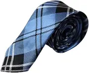 [Zasel] Mens Cornflour Blue & Black Plaid Striped 5cm Skinny Neck Tie Cornflour Blue, Black, White Patterned Skinny Ties