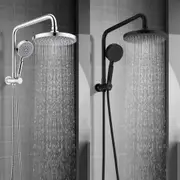 ACA Shower Head WELS - 8" Round 5 Mode Handheld Gooseneck Wall Arm Set Black Chrome