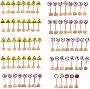 Abaodam 50Pcs Wooden Street Signs Early Childhood Traffic Learning Road Signal Playthings for Imaginative Play Educational Fun