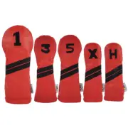 Red Black Sunfish Leather golf club headcover 5 piece set - DR FW FW HB HB