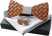 [GerRit] Men's Bow Tie Men's wooden bow tie handkerchief and cufflinks set for men's handmade adult tuxedo birthday wedding party for Party, Business