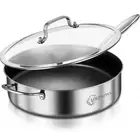 6 QT Tri Ply Stainless Steel Non stick Sauté Pan with Lid12 Inch Deep Frying pan