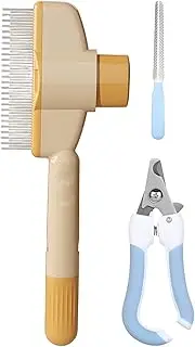 Dog Slicker Brush - Puppy Hair Removal Comb,Multifunctional Portable Cat Slicker Brush with Release Button for Long-Haired Pet