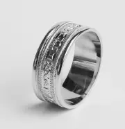 Gents 10K Irish Handcrafted White Gold Irish Celtic Claddagh Ring 9mm