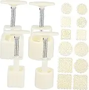 Cabilock 1 Set Mold Sturdy Hand Press Tool Versatile Moon Cake Press for Homemade Cookies Biscuits Traditional Chinese Mid Autumn Festival Baking Molds Includes Buckets Flower Patterns