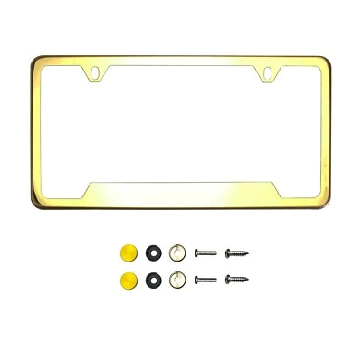 Bottom Corner Cut Out Gold Chrome Mirror License Frame + Metal Screw Caps (for: Mini)