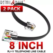 (2 Pack) 8 Inch Short Telephone Cable RJ11 (6P4C) 8in Phone Line Cord, Black