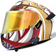 Bluetooth Motorcycle Modular Helmet Flip Up Front Motorbike Helmet, ECE Approved, Built in Dual Visors, High Strength Shell F,M=57-58CM
