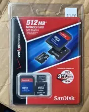 VERIZON SanDisk 512 MB Memory Card 3 in 1 With Adapters SD Micro SD Read Desc