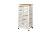 Mesh Cabinet Storage Organizer with Pull-Out Basket 5-Tier White W/Swivel Wheel Shelf Rolling Trolley Cart