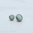 16G SILVER SURGICAL STEEL BEZEL SET WHITE OPAL DERMAL PIERCING IMPLANT DISC TOP