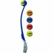 Nerf Dog Gift Set 5x Tennis Squeak Balls & Launcher Hands Free Pick Up & Thrower