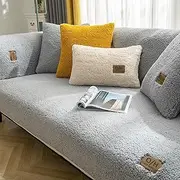 LINGKY Velvet Sofa Cover for 1, 2, 3, 4 Seater, L Shape Sofa Throws, Corner Sofa Cover, Pets Dog Couch Cover, Non-Slip Sofa Protection, Ultra Soft Sofa Protector (Grey, 110 x 110 cm/Square)