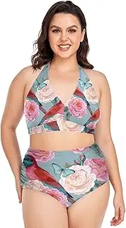 [Caihoyu] Plus Size Bikini for Ladies Tummy Control Bathing Suits High Waisted Bikini Swimwear High Detailed Bird L