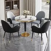 Snaweo Office Reception Room Club Table and Chair Set, Coffee Kitchen Dining Table Set for 4, Cafe Balcony Living Room Simple Round Dining Table, Marble Round Table, for Lounge, Living Room(Light gray