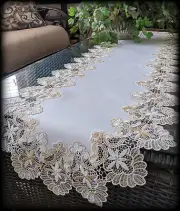 Dresser Scarf Lace Table Runner 72"x16" Doily Neutral Beige Tan Antique White