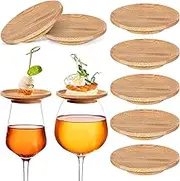Cozioz 8-Piece 10 cm Wine Glass Charcuterie Topper Set - Bamboo Round Wine Glass Appetizer Plates for Dual Use at Family Gatherings, Bars, and Restaurants，Small