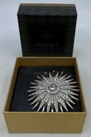 Monet Large Brooch Starburst/Sun Silver Tone Rhinestone
