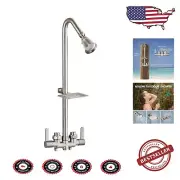 Brushed Nickel Outdoor Shower Kit with Brass Showerhead & Soap Dish - 2 Handles