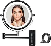 Wall Mounted Makeup Mirror-1X/10X Magnifying Mirror, Double-Sided Vanity Mirror with Lights, 3 Color Mode USB Port or Battery Charging,Touch Adjustable Light and Dark Timing Cosmetic Mirror (Black)