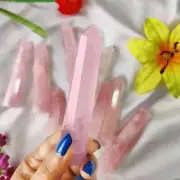 Natural Rose Quartz Stone 100MM Mini 4 Faceted Healing Power Obelisk Tower
