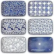 Selamica Ceramic 8 inch Rectangular Salad Plates, Dinner Plates, Pasta Dessert Plates for Appetizer, Sushi, Fruit - Microwave/Oven/Dishwasher Safe, Set of 6, Vintage Blue