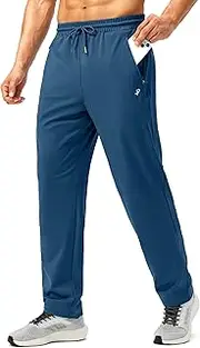 [Pudolla] Men's Sweatpants with Zipper Pockets Stretch Athletic Gym Pants Open Bottom for Running Casual Lounge Wear