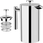 QNA French Press Camping Coffee Maker (350ml/2 Cup), 304 Stainless Steel Coffee Plunger Tea Maker with Double Vacuum Insulation, No Coffee Grounds, Rust-Free