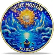 8 Month Sober AA Medallion - Inspirational Sobriety Coin, Dual-Sided Sunrise and Ocean Design, Non-Religious AA Coin, Sober Affirmation Token, Recovery Coin (January-December Available)