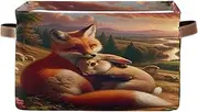 Loving Foxes Bunny Valley Scene Storage Organizer Bin, Foldable Decorative Storage Basket with Handle for Home/office