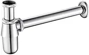 Ibergrif M20505 Bottle Trap 1 1/4, P-Trap, Bathroom Sink Tap Waste Pipe Round Chrome Adjustable Height & Outlet, with 210mm Extension Tube, Chrome Brass