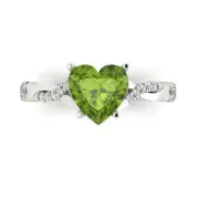 2.19ct Heart Twisted Halo Natural Peridot Promise Wedding Ring 14k White Gold