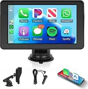 Wireless Carplay Portable Car Screen Car Stereo with Mirror Link, 7" HD Car Play Screen for Cars, Android Auto, Bluetooth, GPS Navigation, FM, AUX, Voice Control, Car Radio Receiver