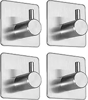 4 Pcs Adhesive Hook Strong Self Wall Hooks Waterproof Stainless Steel Hooks for Hanging Coat Hat Towel Robe Hook Rack Wall Mount for Bathroom and Bedroom (Color:Silver)