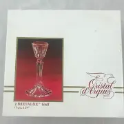 Cristal d'Arques Bretagne Gold Rim Leaded Crystal Candlesticks 6.75" Set of 2