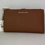 Michael Kors MK Jet Set Travel Double Zip Phone Wristlet Wallet Brown