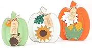 3Pcs Fall Pumpkin Wooden Signs - Autumn Standing Pumpkins, Thanksgiving Pumpkin Tabletop Sign, Farmhouse Fall Wooden Decorations, Outdoor Fall Decorations for Home